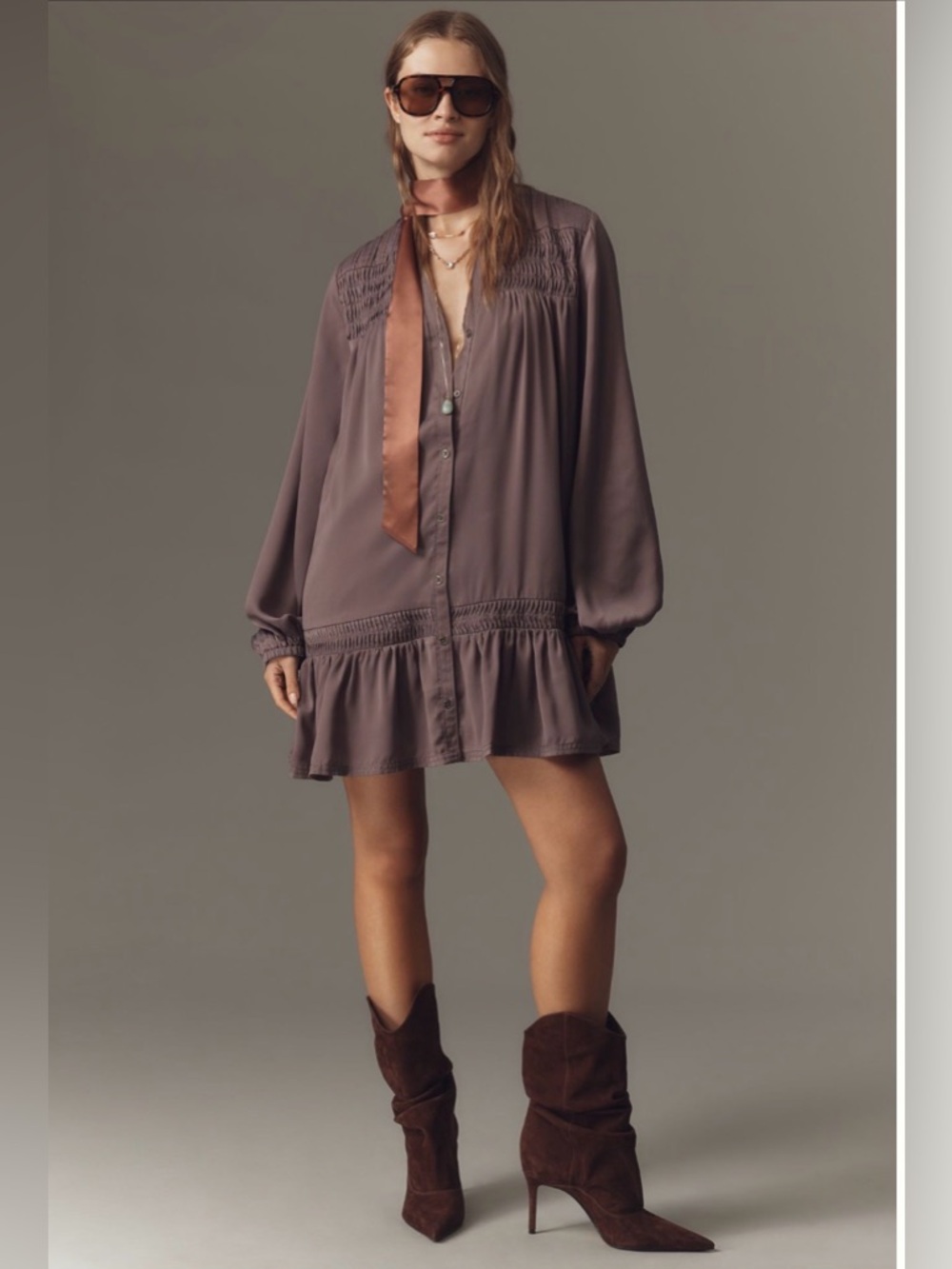 Pilcro Long-Sleeve V-neck Mini Shirt Dress - Picture 3 of 10